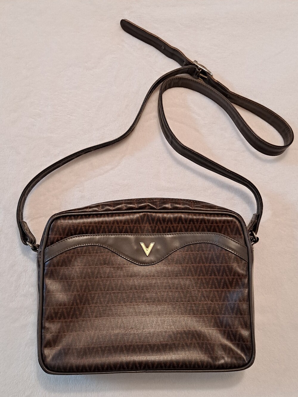 Vintage Mario Valentino Brown Monogram Crossbody Shoulder Bag Adjustable Strap